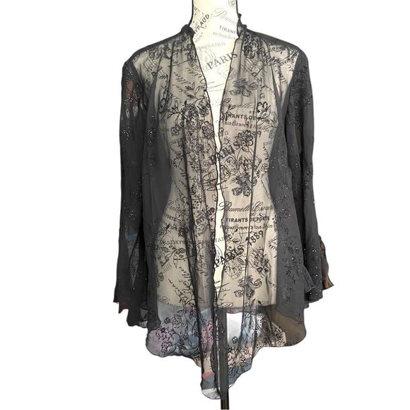 Elegant Black Sheer Floral Lace Front Open Blazer Cardigan in One Size - Picture 1 of 6